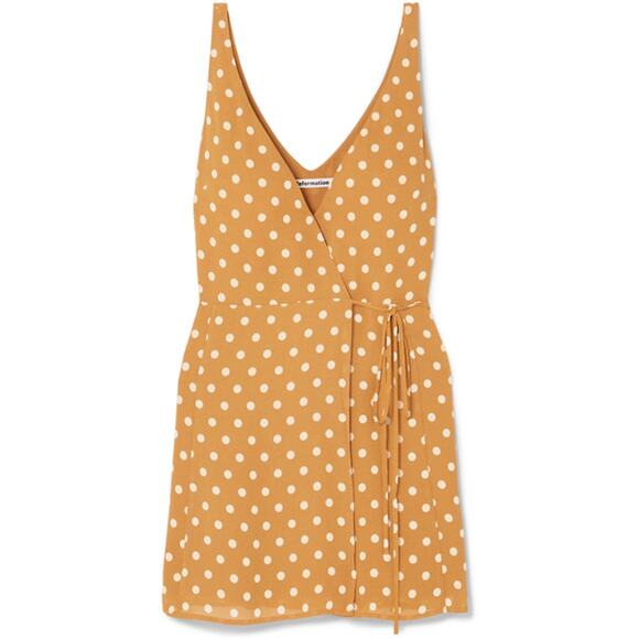 Reformation Anchorace Polka-Dot Georgette Mini Wrap Dress Mustard Size XS - Picture 7 of 7